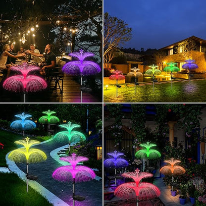 Solar Garden Lights 6 Pack New Upgraded Solar Lights Outdoor Waterproof 7 Color Changing Double Jellyfish and Star Flower Garden Decor Yard Lawn Christmas Decorations, Gifts for Women Mom