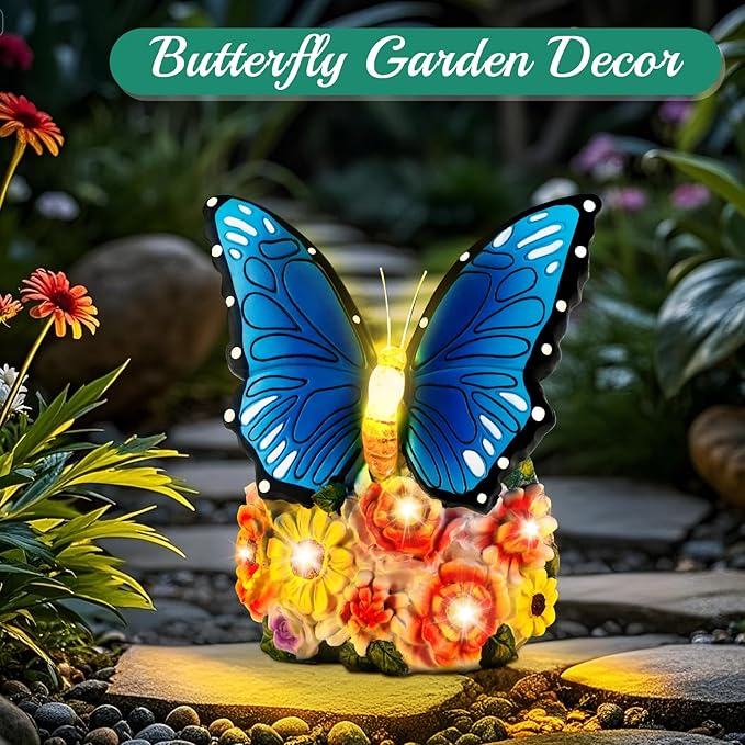 Linkax Butterfly Birthday Easter Gifts for Adults Women Mom Grandma, Butterfly Statue Solar Lights Outdoor Garden Decor for Outside Yard Patio Balcony Front Porch Home Decorations Ornaments