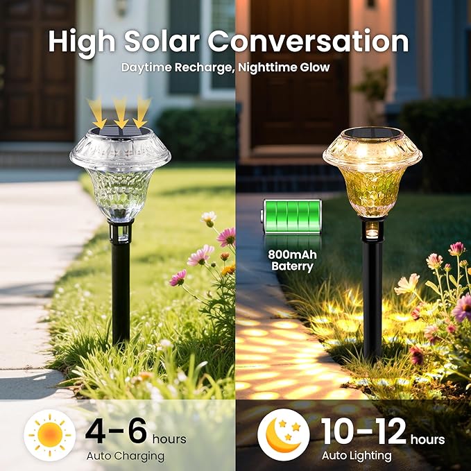 8-Pack Warm White Solar Path Lights, Outdoor Garden LED