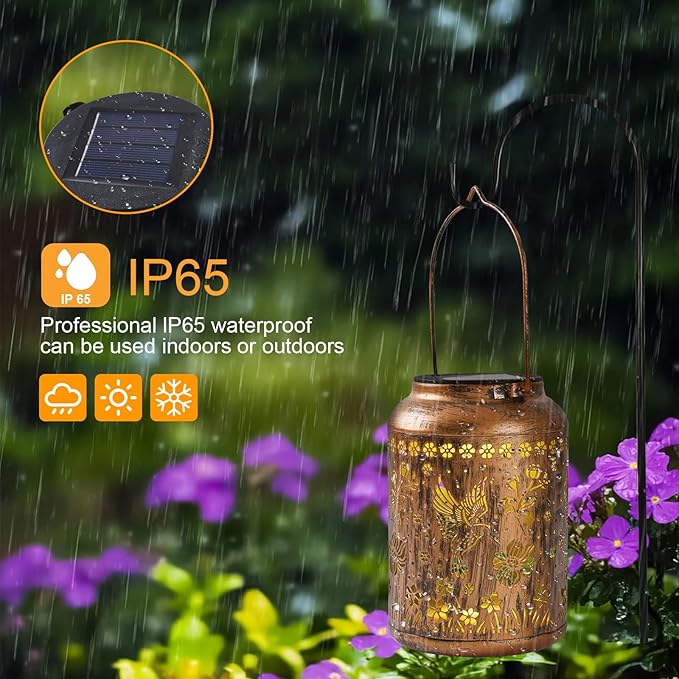 Hummingbird Lantern Solar Outdoor, Chrismas Gifts, Solar Light Outdoor Waterproof LED Decorative Garden for Lawn, Landscape, Patio, Porch Hanging Lantern for Women, Ladies, Mom, Grandma