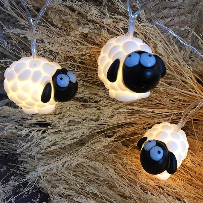 Cute Painted Sheep Night Light LED Sheep Ornaments String Lights Black Sheep Fairy Light Battery Powered Indoor Outdoor Party Decor Night Light (20LED, Black Sheep)