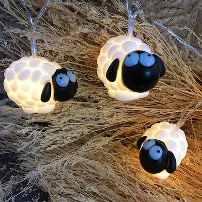 Cute Painted Sheep Night Light LED Sheep Ornaments String Lights Black Sheep Fairy Light Battery Powered Indoor Outdoor Party Decor Night Light (20LED, Black Sheep)