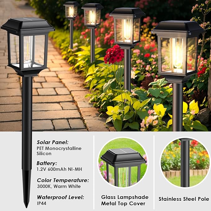 8-Pack Solar Pathway Lights, Waterproof LED Yard Lights
