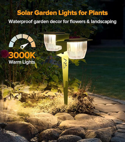 Solar Pathway Lights Outdoor, Dual Head Pathway Lights, Brighter 500 lumens with 2-in-1 Solar and USB Charging Modes, IP65 Waterproof, Garden Lights for Lawn Patio Walkway, Green-2 Pack