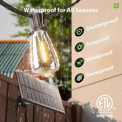 KYY 54FT Solar String Lights Outdoor Waterproof with USB Charging & Remote, Dimmable & Timable, Solar Powered Patio Lights with LED Shatterproof Bulbs for Deck Backyard Porch Garden Camping