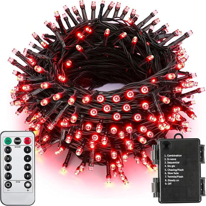 ITICdecor 33ft 100 LED Christmas String Lights, Waterproof Fairy Starry String Lights Battery Operated, 8 Modes Decorative Lights for Indoor Outdoor Xmas Tree Party Garden (Red)