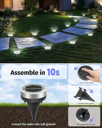 Mini Solar Ground Lights Outdoor 32 Pack Waterproof Upgraded Anti-Rust Solar Flat Garden Lights Stainless Steel Solor Powered Disc Landscape Light for Pathway Walkway Yard Lawn Patio-Cool White