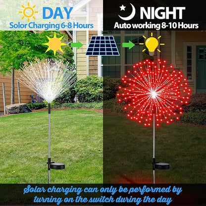 6 Pcs Easter Day Solar Firework Stake Lights 180 LED 8 Modes Solar Waterproof LED Sparkler Lights Outdoor Decoration for Christmas in July, Garden Patio Yard Pathway Walkway Lawn (Multicolor)