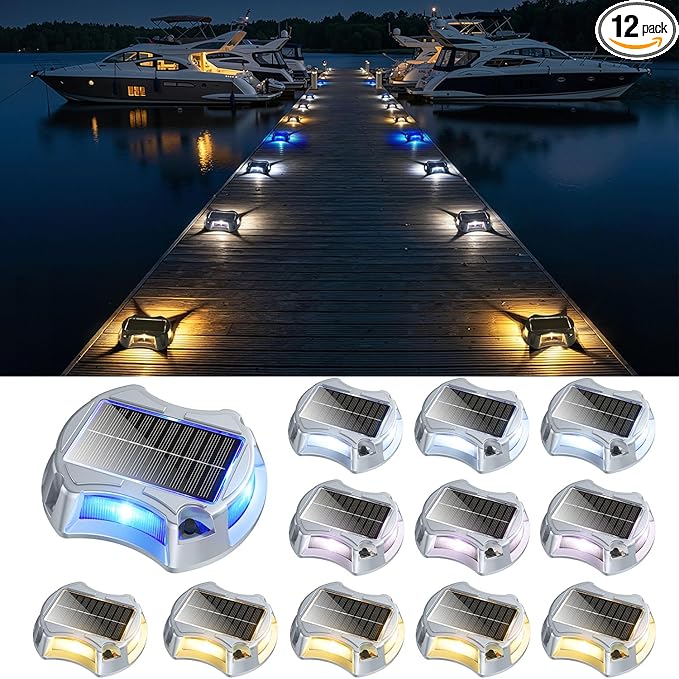 AGPTEK 5 In 1 Solar Driveway Lights Outdoor with Ground Spikes, IP67 Waterproof Solar Lights with 5 Modes (Blue/White/Warm/Mixed/Flashing) for Deck, Stairs, Pathway, Garden, Patio(Rectangle, 12 Pack)
