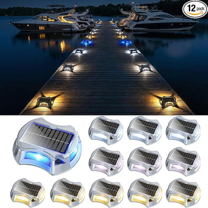 AGPTEK 5 In 1 Solar Driveway Lights Outdoor with Ground Spikes, IP67 Waterproof Solar Lights with 5 Modes (Blue/White/Warm/Mixed/Flashing) for Deck, Stairs, Pathway, Garden, Patio(Rectangle, 12 Pack)