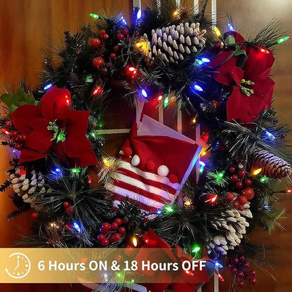 Tcamp Battery Operated Christmas Lights Outdoor Indoor, 33ft 100LED Christmas Tree Lights with Remote Timer, 8 Modes Waterproof Fairy String Lights for Christmas Tree Wreath Party Decor (Colored)