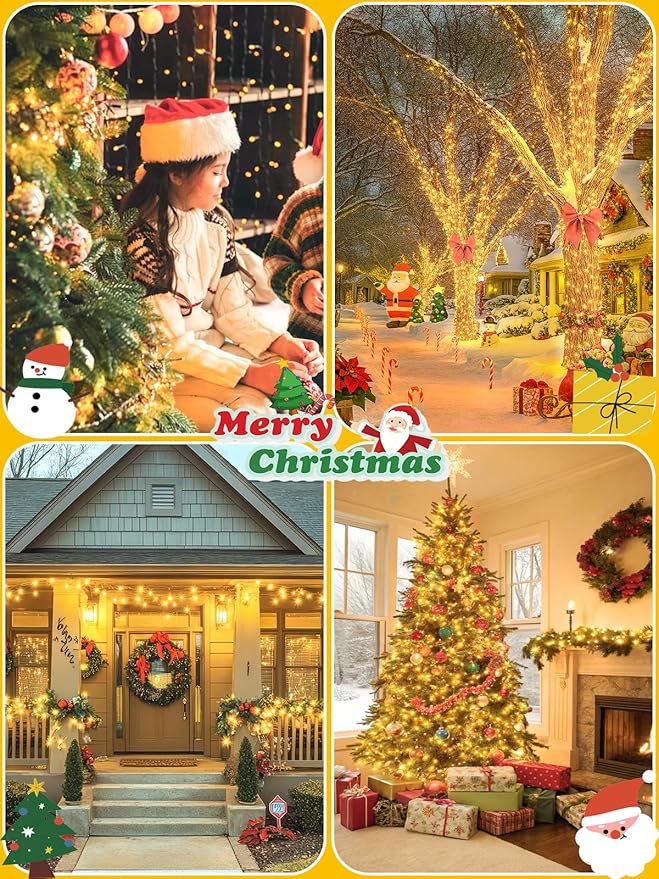 2 Pack Battery Operated Christmas Lights with Timer, 66FT 200 LED Waterproof Battery Twinkle Light, 8 Modes Green Wire Fairy Lights for Indoor & Outdoor Bedroom Tree Christmas Decorations (Warm White)