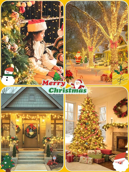 2 Pack Battery Operated Christmas Lights with Timer, 66FT 200 LED Waterproof Battery Twinkle Light, 8 Modes Green Wire Fairy Lights for Indoor & Outdoor Bedroom Tree Christmas Decorations (Warm White)