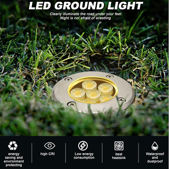 Low Voltage Landscape Light Outdoor In-Ground Well Lights with Connectors 6W 12V-24V IP67 Waterproof LED Landscape Lighting for Paver, Pathway Light Driveway Garden Lights (Warm White)