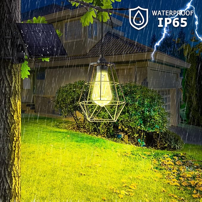 Solar Chandelier Outdoor with 16FT Cord Dusk to Dawn Solar Pendant Light Timer Remote Control Waterproof for Gazebo, Indoor, Yard, Playhouse (Lantern Plus)