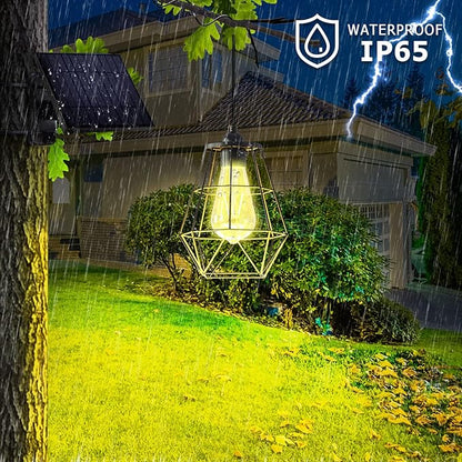 Solar Chandelier Outdoor with 16FT Cord Dusk to Dawn Solar Pendant Light Timer Remote Control Waterproof for Gazebo, Indoor, Yard, Playhouse (Lantern Plus)