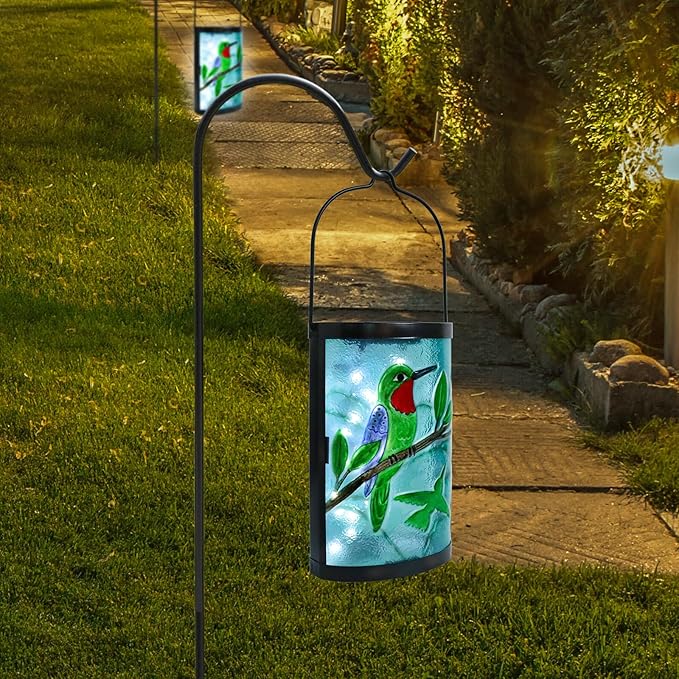 Hummingbird Solar Lantern Set, Metal Porch Lighting