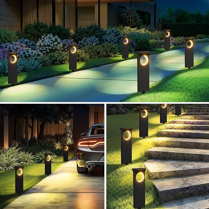 Solar Pathway Lights Outdoor: 6 Pack Unique Solar Lights Outdoor Waterproof - Bright Moon Pattern Auto On/Off Garden Light for Yard Patio Porch Lawn Path Walkway Driveway Outside Decor Lighting