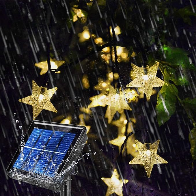 50ft 120 LED Solar Star Fairy Lights, Outdoor Decorative Solar String Lights, Waterproof Ambiance Lighting for Patio Deck,Camper,Gazebo,Girls Themed Room,Garden,Porch,Bush Decor,Warm White