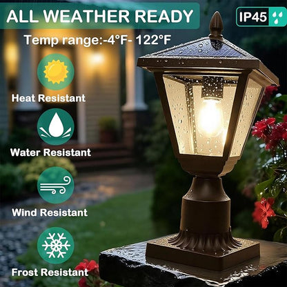 Solar Post Lights Outdoor – No Wiring Required, Auto Dusk to Dawn Fence & Pillar Light for Backyard, Garden, Pathway, Metal and Glass Built Weather Resistant Post Lamp Lights (Warm White)