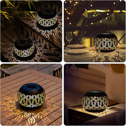 Solar Lanterns Waterproof Outdoor Decor,Hollow Out Retro Metal Solar Lights, Unique Gardening Gifts for Women Mom, Outside Garden Yard Porch Lawn Indoor Tabletop Decorations
