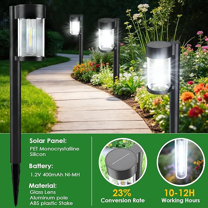 10-Pack Solar Pathway Lights, Waterproof LED Garden Lights