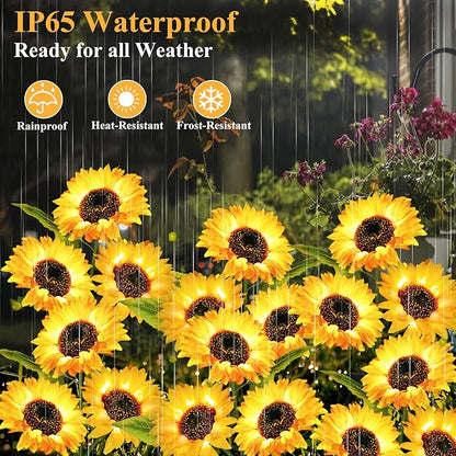 Garden Lights Solar Powered, 3 Pack Solar Outdoor Lights with 9 Bigger Sunflower Waterproof Realistic Solar Flowers Lights for Patio Pathway Walkway Landscape Yard Decorations