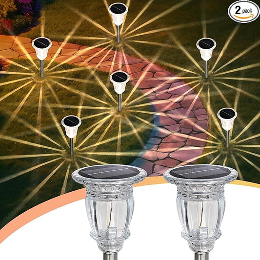 Solar Pathway Lights Outdoor 2 Pack, Warm White Glass and Stainless Steel Tungsten Heavy Duty Garden lights, 17.3" Waterproof & Solar Powered outdoor Light, Walkway Light, for Driveway Lawns Landscape