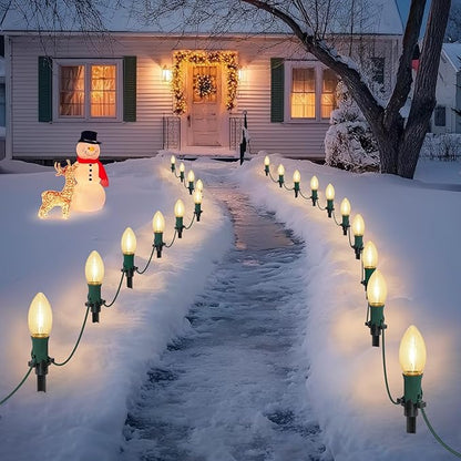 60Ft C9 Led Christmas Pathway Lights Outdoor, 40 Warm White Bulbs Waterproof Connectable Extra Long Christmas Walkway Lights for Large Driveway, Yard, Lawn
