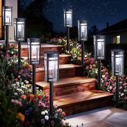 iBaycon Solar Pathway Lights, 8 Pack LED Solar Powered Garden Lights Outdoor Waterproof for Yard Path Landscape Lawn Stairway Walkway (Cool White)