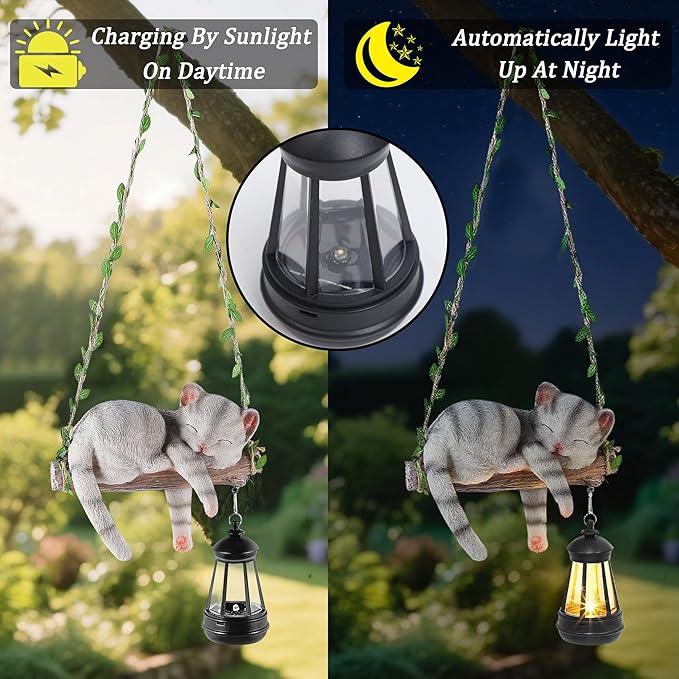 22.6" Solar Cat Garden Statue Light, Outdoor Decor