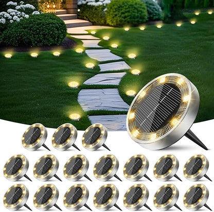 Peasur Solar Ground Lights Outdoor, 18 Pack Flat Solar Powered Disc Lights, IP68 Waterproof, Anti-Rust, Landscape Lighting for Pathway Garden Yard Lawn Walkway Landscape Driveway, Mini, Warm White