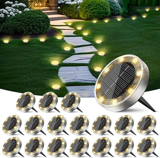 Peasur Solar Ground Lights Outdoor, 18 Pack Flat Solar Powered Disc Lights, IP68 Waterproof, Anti-Rust, Landscape Lighting for Pathway Garden Yard Lawn Walkway Landscape Driveway, Mini, Warm White