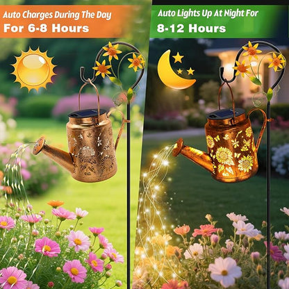 VOOKRY Solar Lights Outdoor Waterproof, Sunflower Metal Solar Watering Can Lights, Birthday Gifts for Women Mom Grandma, Hanging Lantern Decorative Garden Decor Yard Light for Outside Patio Lawn Porch