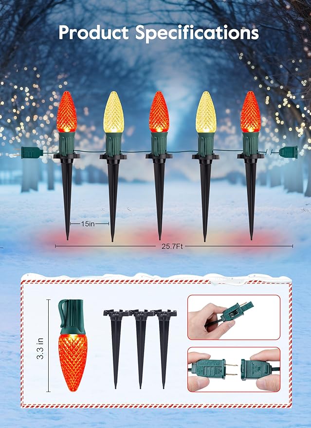 Christmas Porch String Lights, 7ft 20 LED Waterproof