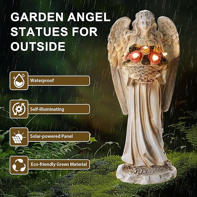 Solar Flower Garden Statue Light, Outdoor Decor