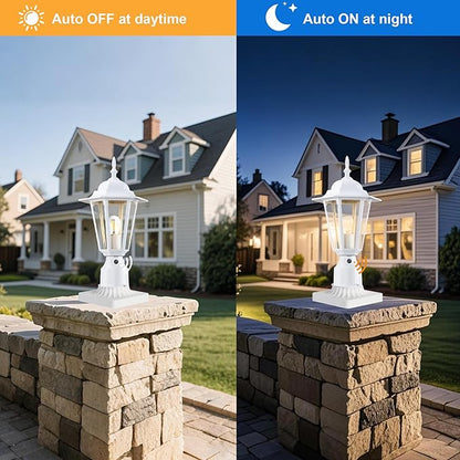 GRUENLICH Dusk to Dawn Outdoor Post Lights, Modern White Exterior Lamp Post Light Fixture, Anti-Rust Aluminum Pole Lantern for Garage Front Yard, 1 Pack