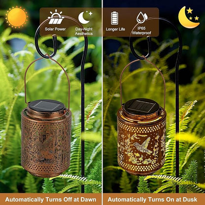 Hummingbird Solar Lanterns, Birthday Gifts for Women Mom Grandma, Outdoor Waterproof Hanging Garden Decor for Patio, Yard