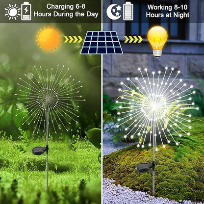 Solar Garden Lights Outdoor, 6 Pack 120 LED Twinkling Firework Lights Decorative with 2 Modes, Outdoor Waterproof Solar Starburst Light for Outside Yard Pathway Garden Decor, White