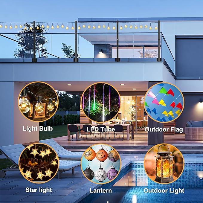 Suchtale 4 Pack 2.8 FT Outdoor String Light Poles, Suspension Fence Post Extender with Clip and Bracket, Deck String Lights Hangers, Wall Mounting Stand for Patio Garden Christmas Wedding Party,Black