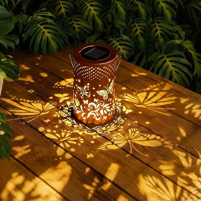 Butterfly Solar Lanterns Outdoor Waterproof Hanging Lights, Butterfly Gifts for Women Mom Grandma, Metal Decorative LED Solar Lanterns for Yard Patio Porch Balcony Garden Decor