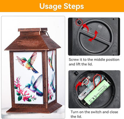 JOBOSI Solar Lantern Hummingbird, Portable Decorative Gift, Solar Light, Gifts for Mom, Women, Grandma, Garden Yard Lawn Decoration, Christmas and New Year Gift