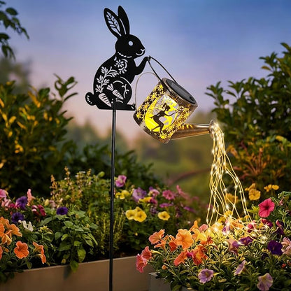 LOVERUIS Garden Statues Bunny with Solar Watering Can Lights, Cute Outdoor Bunny Figurines Easter Garden Decor for Patio Yard Lawn Ornaments, Unique Gift for Women Mom Grandma