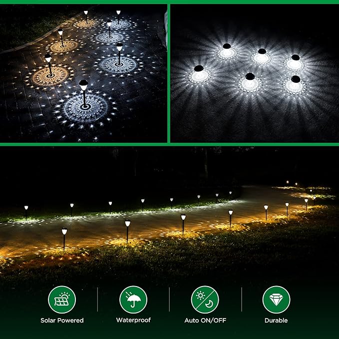 10-Pack Solar Pathway Lights, Waterproof LED Yard Lights