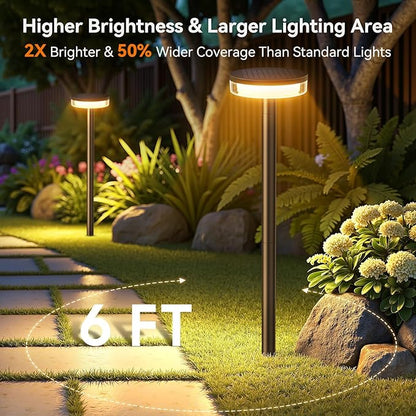 LETMY Solar Pathway Lights Outdoor, 2 Pack 2X Brighter Solar Lights Outdoor Waterproof, Taller Pathway Light with Larger Panel, Auto On/Off Up to 12Hrs Driveway Light for Yard Outside Patio Path Lawn