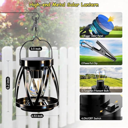 GARPAR Solar Lights Outdoor Waterproof, Upgraded Metal Outdoor Lantern, Brighter Auto On/Off 18H Hanging Solar Lights for Outside Garden Yard Patio Decor, Mother's Day Gift for Mom Grandma 2 Pack