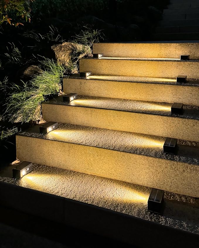 Solar Step Lights for Outside Motion Sensor Solar Stair Light Outdoor Waterproof 5 Modes for Stair, Step, Deck, Walkway, Pathway Warm White 4 Pack