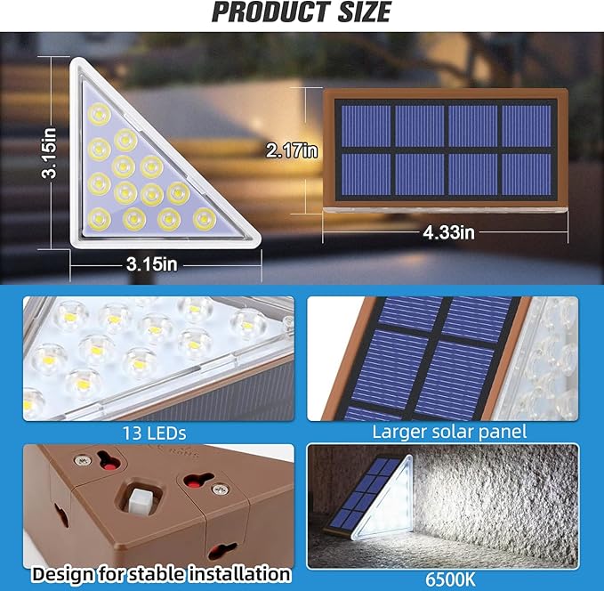 NIORSUN 12 Pack Stair Lights Outdoor Waterproof IP67, Solar Step Lights for Outside Auto On Off, Cool White, Solar Light for Steps, Stair, Patio, Yard, Porch, Front Door, Sidewalk, Deck Decor, Brown