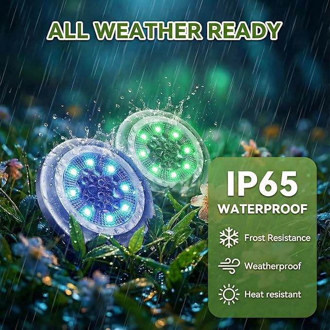 12-Pack Flat Solar Garden Lights, Waterproof LED