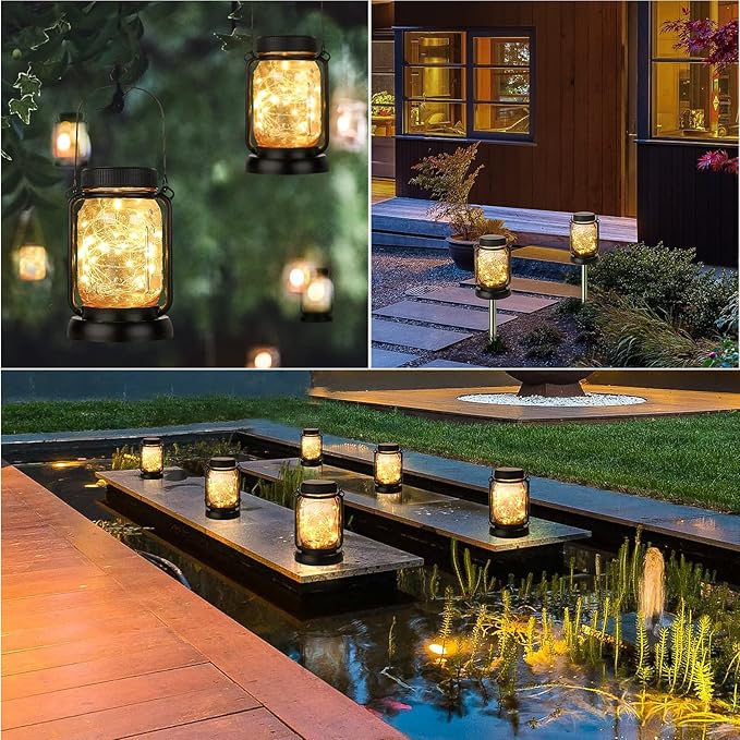 4-Pack Garden Solar Lanterns, Waterproof LED Backyard Lights